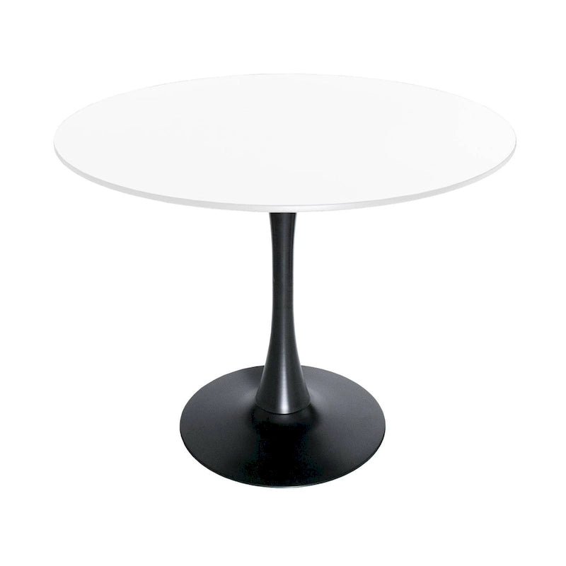 Table à manger ronde de 35 pouces Bristol, style milieu du siècle, plateau en bois et pied central en fer laqué pour cuisine et salle à manger