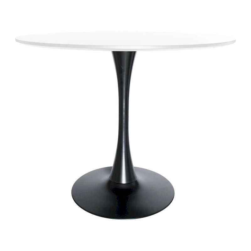Table à manger ronde de 35 pouces Bristol, style milieu du siècle, plateau en bois et pied central en fer laqué pour cuisine et salle à manger
