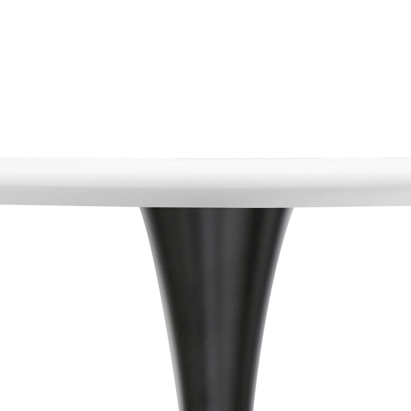 Table à manger ronde de 35 pouces Bristol, style milieu du siècle, plateau en bois et pied central en fer laqué pour cuisine et salle à manger