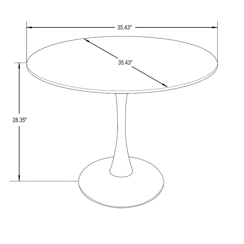 Table à manger ronde de 35 pouces Bristol, style milieu du siècle, plateau en bois et pied central en fer laqué pour cuisine et salle à manger