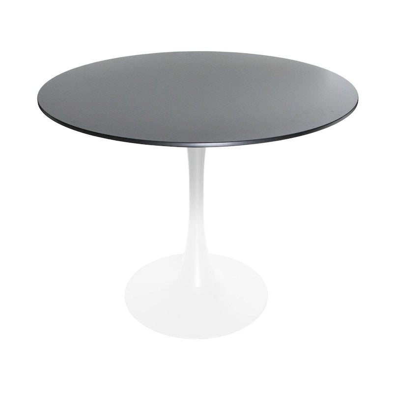 Table à manger ronde de 35 pouces Bristol, style milieu du siècle, plateau en bois et pied central en fer laqué pour cuisine et salle à manger