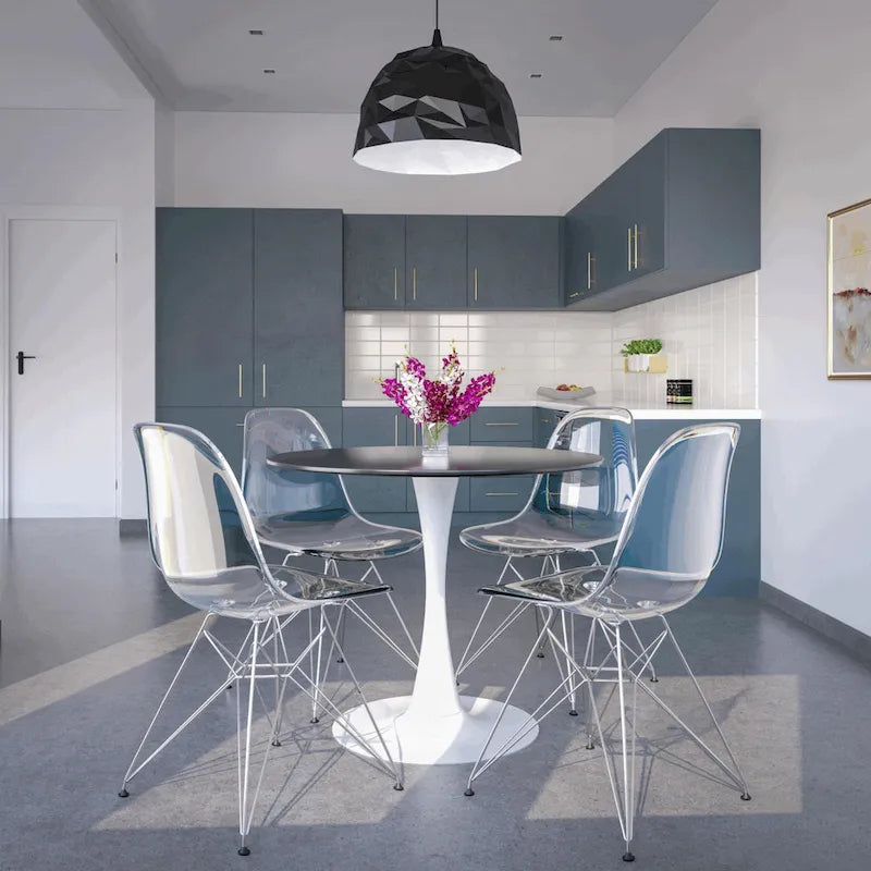 Table à manger ronde de 35 pouces Bristol, style milieu du siècle, plateau en bois et pied central en fer laqué pour cuisine et salle à manger