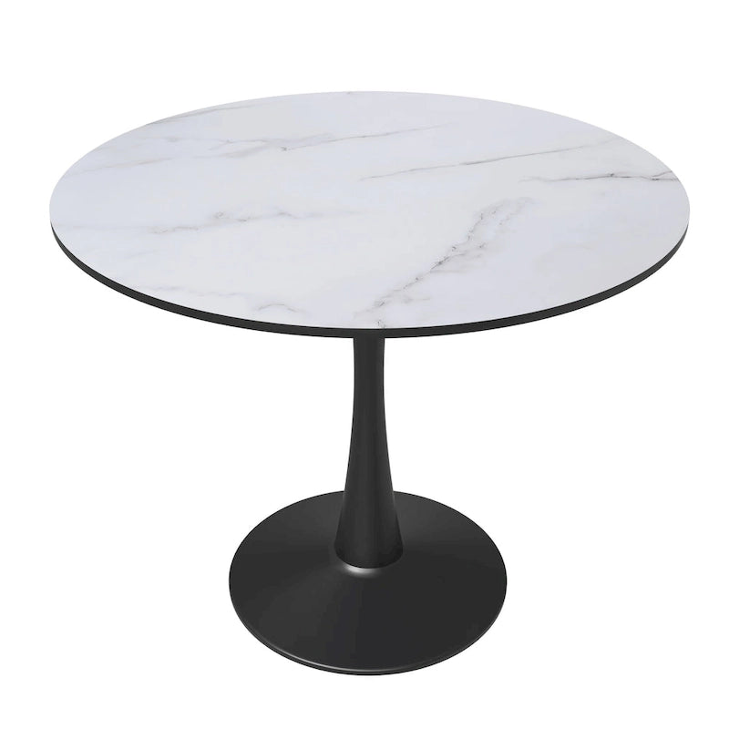 Table à manger ronde de 35 pouces Bristol, style milieu du siècle, plateau en bois et pied central en fer laqué pour cuisine et salle à manger