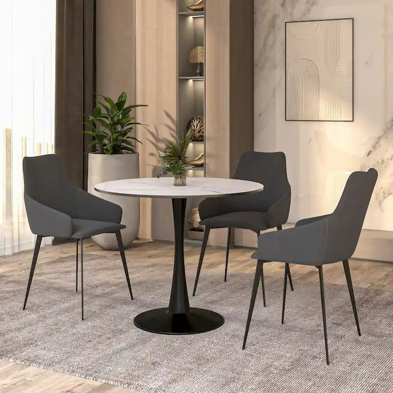 Table à manger ronde de 35 pouces Bristol, style milieu du siècle, plateau en bois et pied central en fer laqué pour cuisine et salle à manger