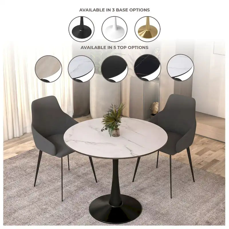 Table à manger ronde de 35 pouces Bristol, style milieu du siècle, plateau en bois et pied central en fer laqué pour cuisine et salle à manger