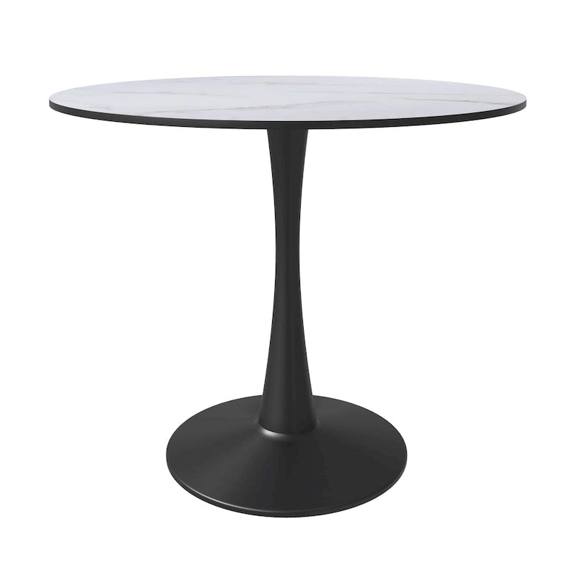 Table à manger ronde de 35 pouces Bristol, style milieu du siècle, plateau en bois et pied central en fer laqué pour cuisine et salle à manger