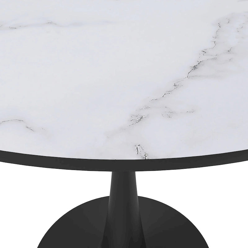 Table à manger ronde de 35 pouces Bristol, style milieu du siècle, plateau en bois et pied central en fer laqué pour cuisine et salle à manger