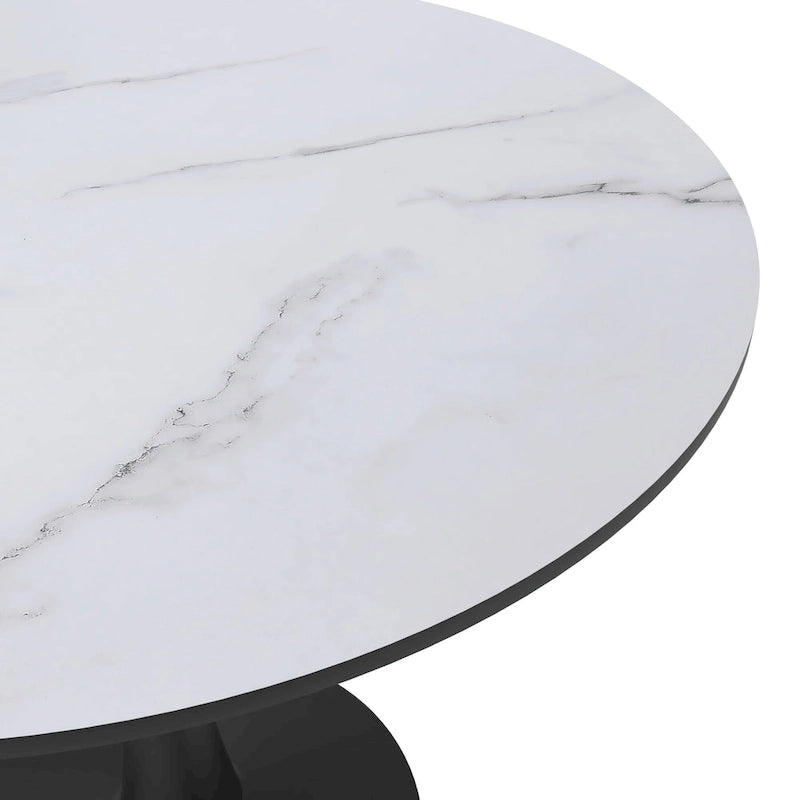 Table à manger ronde de 35 pouces Bristol, style milieu du siècle, plateau en bois et pied central en fer laqué pour cuisine et salle à manger