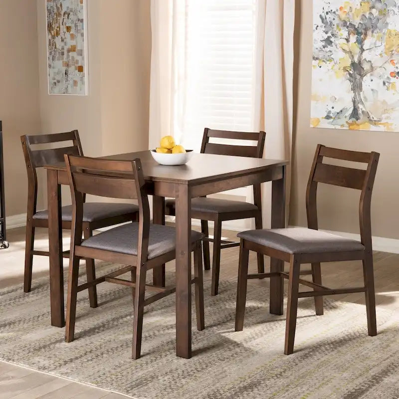 Ensemble de salle à manger 5 pièces en bois et tissu contemporain