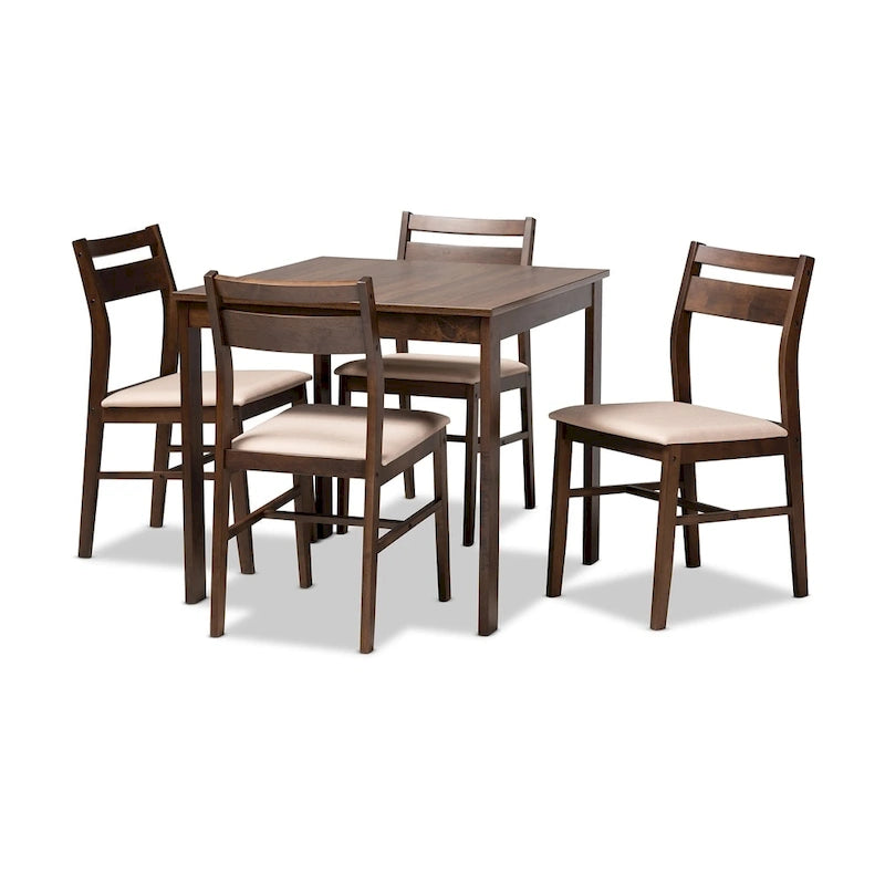 Ensemble de salle à manger 5 pièces en bois et tissu contemporain