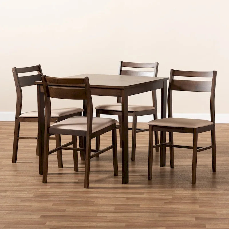 Ensemble de salle à manger 5 pièces en bois et tissu contemporain