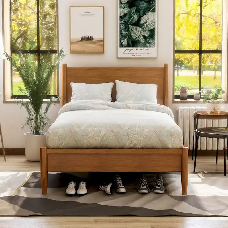 Lit plateforme Queen en bois de style Mid-century Modern