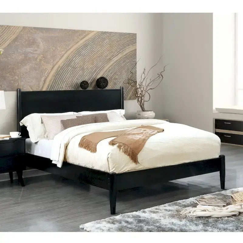 Lit plateforme Queen en bois de style Mid-century Modern