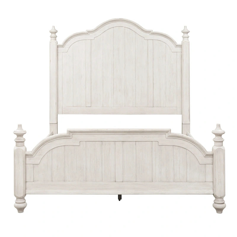 Lit à baldaquin Queen « Farmhouse Reimagined » antique blanc avec finition châtaigne