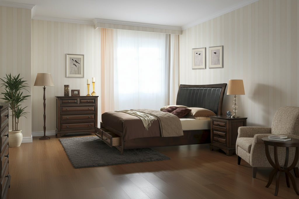 Lit plateforme de rangement king-size en bois espresso clair Broval