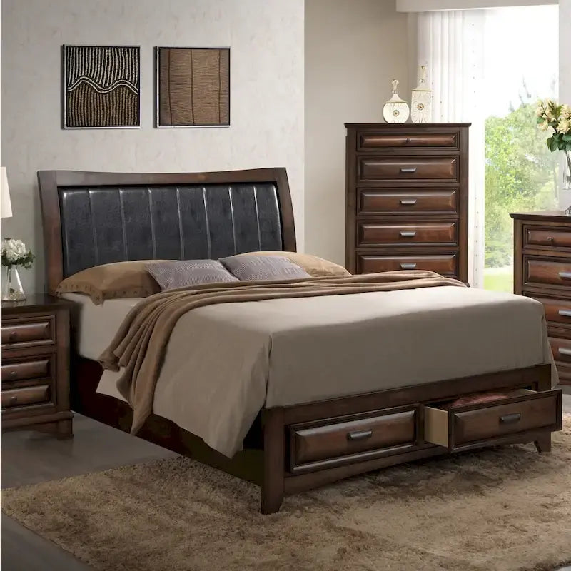 Lit plateforme de rangement king-size en bois espresso clair Broval