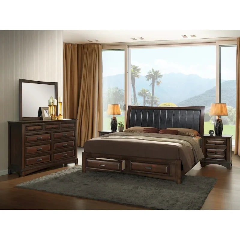 Lit plateforme de rangement king-size en bois espresso clair Broval