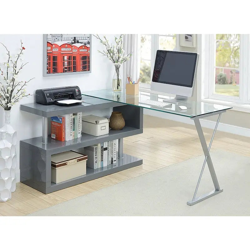 Marisa – Bureau d'ordinateur convertible contemporain en métal de 59 po par
