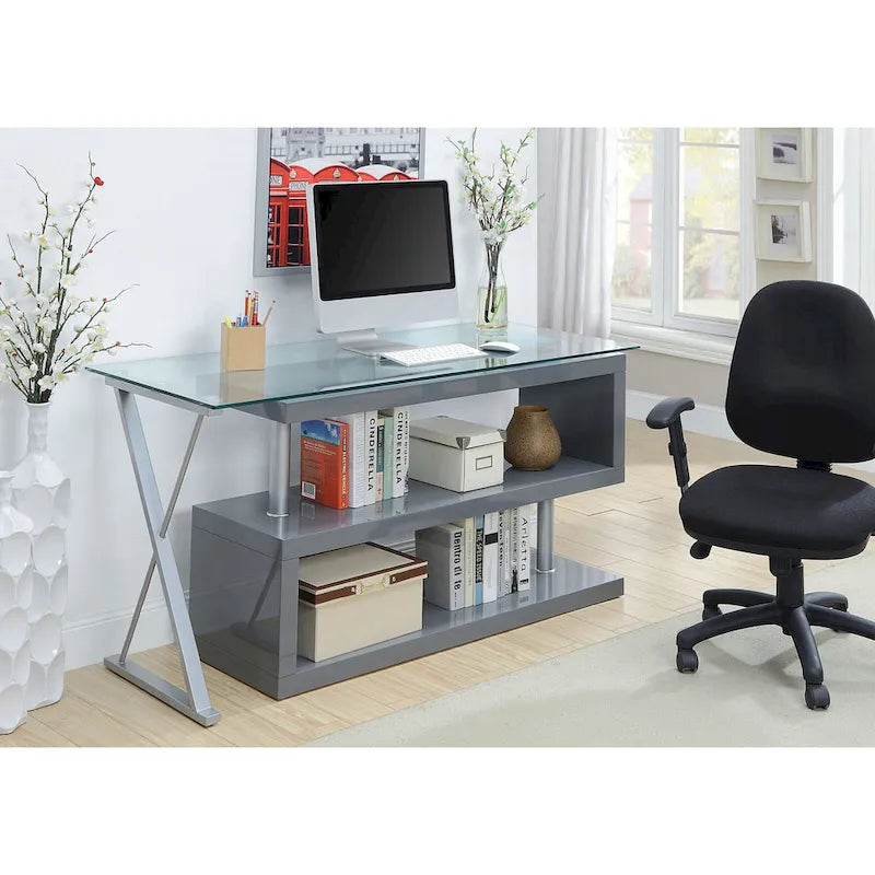 Marisa – Bureau d'ordinateur convertible contemporain en métal de 59 po par