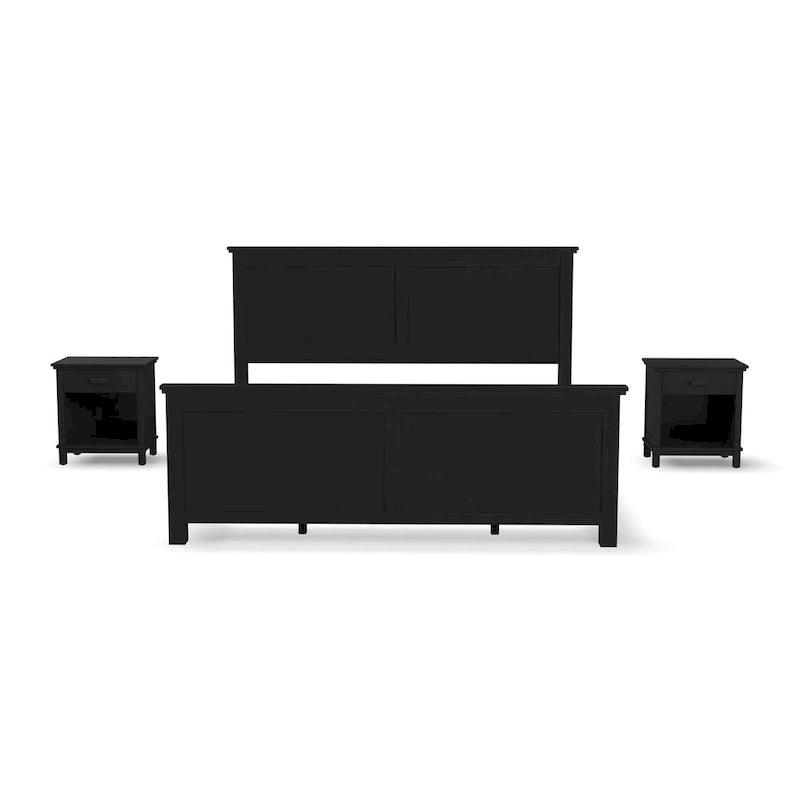 Ensemble 3 pièces de lit King et deux tables de nuit en bois noir Oak Park par