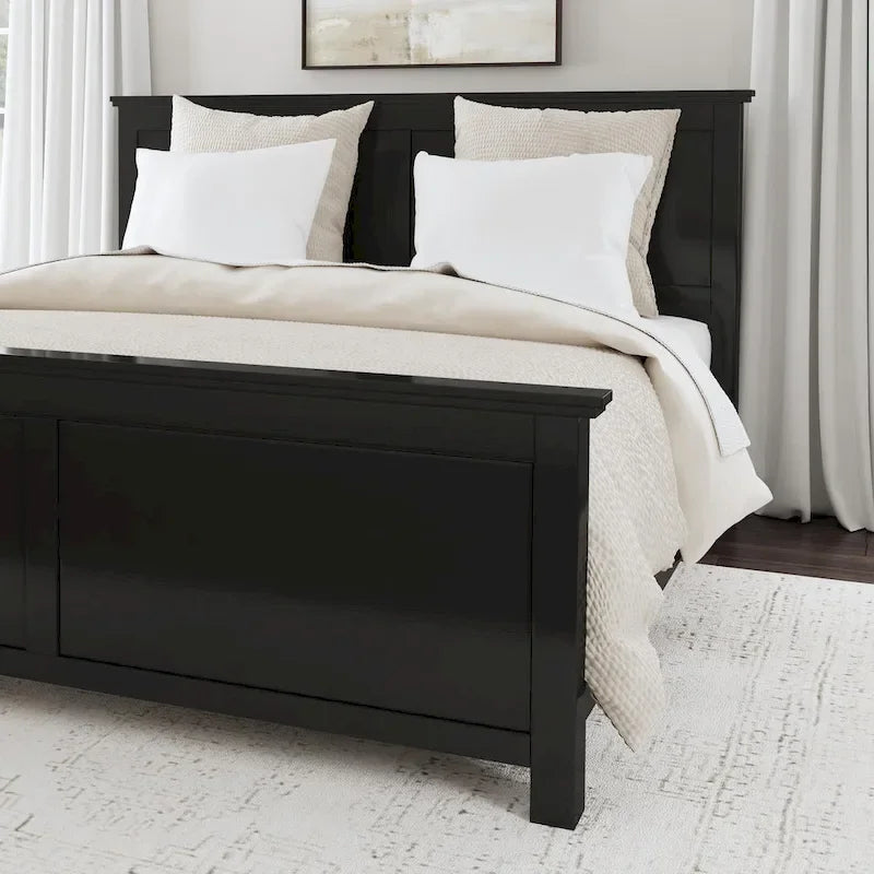Ensemble 3 pièces de lit King et deux tables de nuit en bois noir Oak Park par