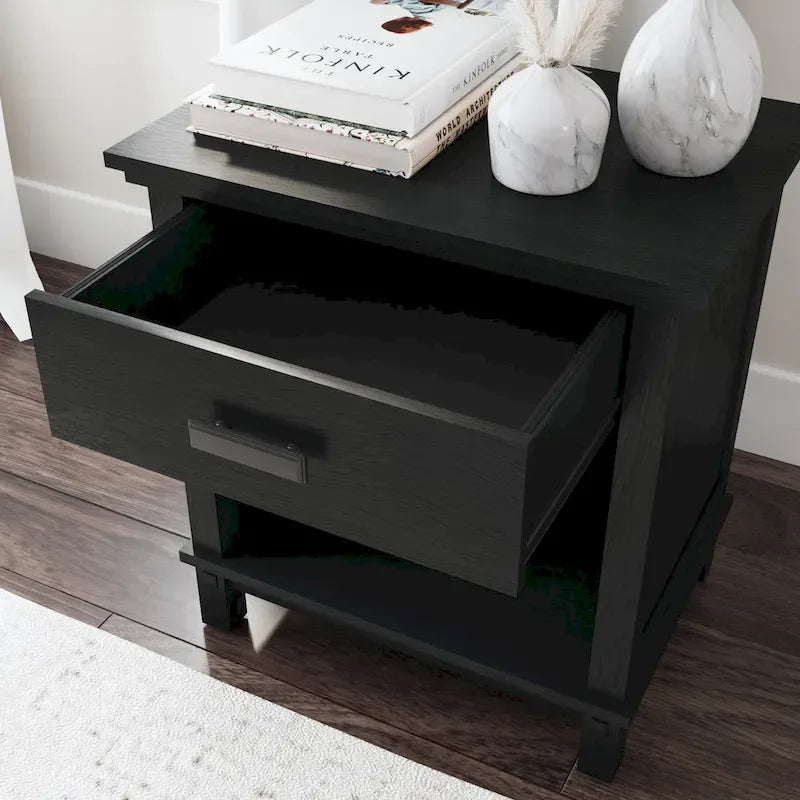 Ensemble 3 pièces de lit King et deux tables de nuit en bois noir Oak Park par