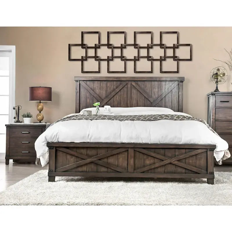 Epona Rustic Dark Walnut Wood 2-Piece Panel Bed and Nightstand Set by 