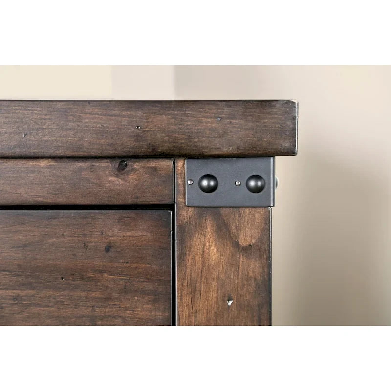 Ensemble de lit et de table de chevet 2 pièces en bois de noyer foncé rustique Epona par