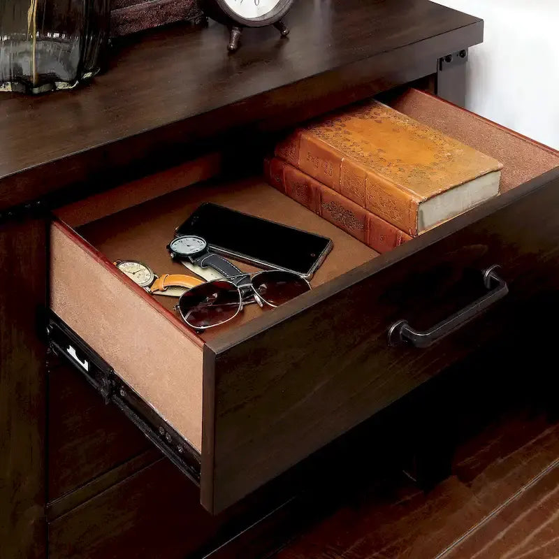 Ensemble de lit et de table de chevet 2 pièces en bois de noyer foncé rustique Epona par
