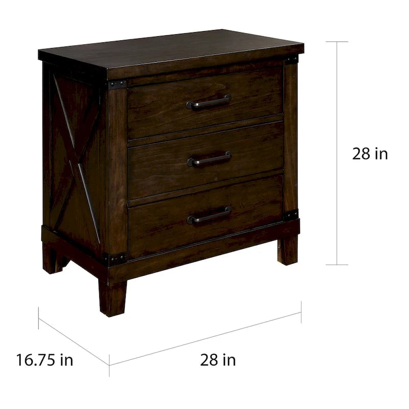 Ensemble de lit et de table de chevet 2 pièces en bois de noyer foncé rustique Epona par