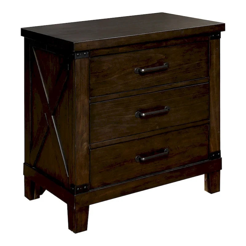 Ensemble de lit et de table de chevet 2 pièces en bois de noyer foncé rustique Epona par
