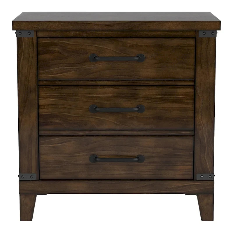 Ensemble de lit et de table de chevet 2 pièces en bois de noyer foncé rustique Epona par