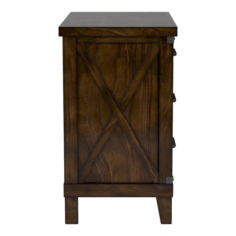 Ensemble de lit et de table de chevet 2 pièces en bois de noyer foncé rustique Epona par