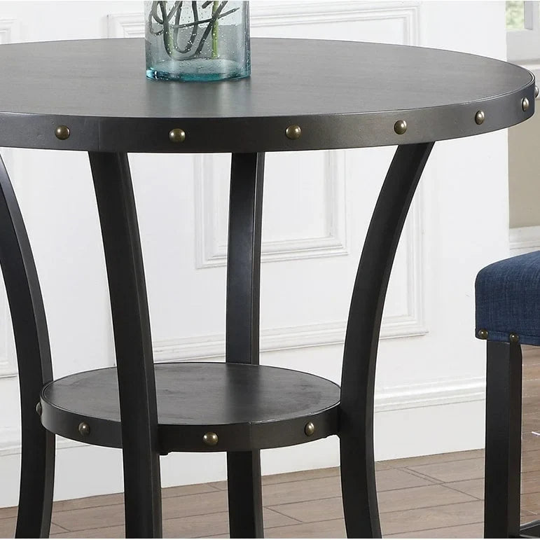  Biony 3-Piece 36 Round Espresso Bar Table with 2 Nail Head Barstools