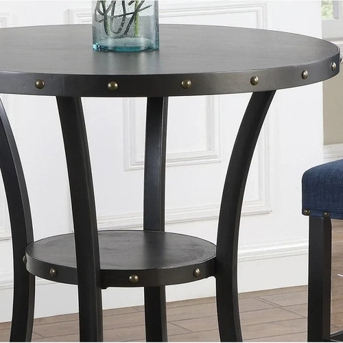  Biony 3-Piece 36 Round Espresso Bar Table with 2 Nail Head Barstools