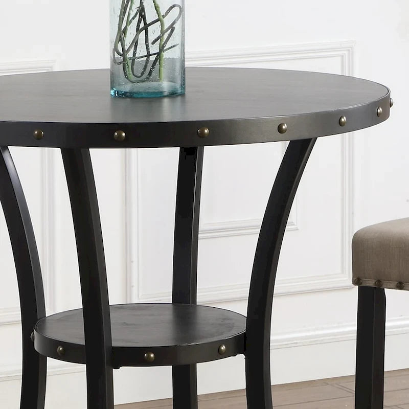 Table de bar expresso ronde 3 pièces Biony 36 avec 2 tabourets de bar cloutés