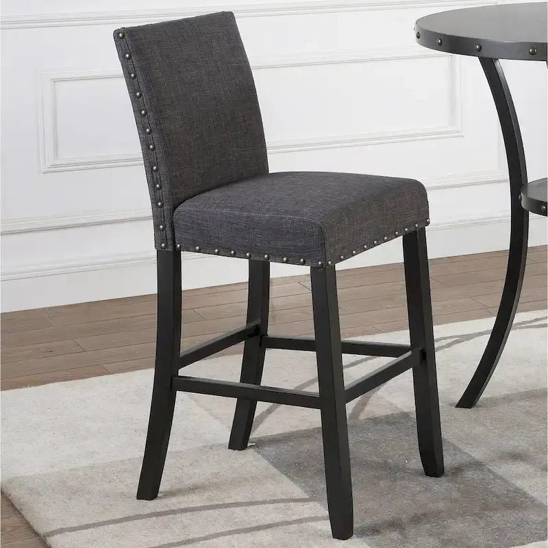 Table de bar expresso ronde 3 pièces Biony 36 avec 2 tabourets de bar cloutés