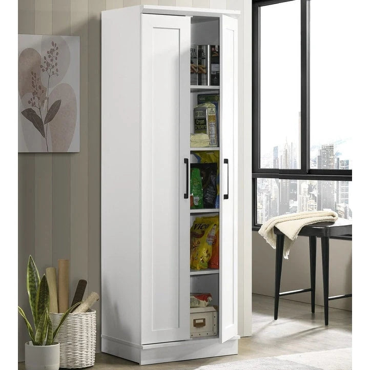 Meuble de rangement élégant Evelyn blanc avec panneau encadré