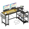 Bureau d'angle moderne avec prises de courant et éclairage LED