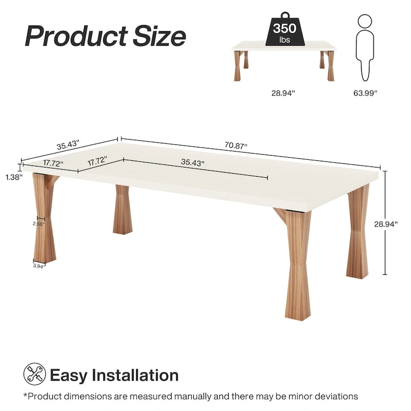 Grande table de salle à manger de 70,86 pouces pour 6 à 8 personnes, table de cuisine moderne