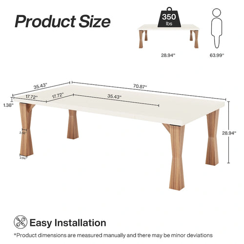 Grande table de salle à manger de 70,86 pouces pour 6 à 8 personnes, table de cuisine moderne