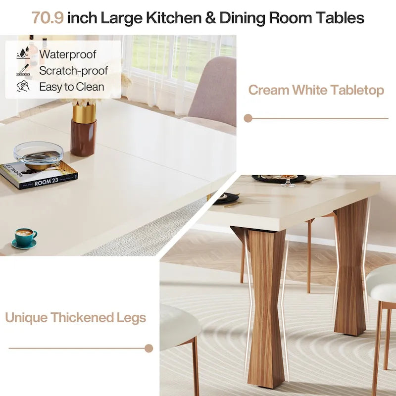 Grande table de salle à manger de 70,86 pouces pour 6 à 8 personnes, table de cuisine moderne