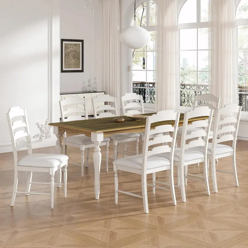 Ensemble de salle à manger extensible 9 pièces avec rallonge amovible et 8 chaises rembourrées
