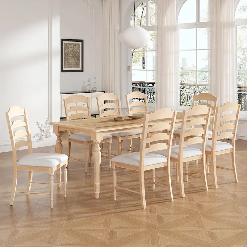 Ensemble de salle à manger extensible 9 pièces avec rallonge amovible et 8 chaises rembourrées