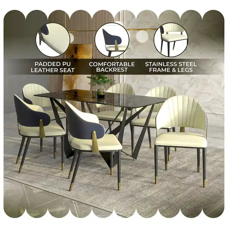 Chaise de salle à manger en cuir et fer avec accents dorés - Design moderne et ergonomique