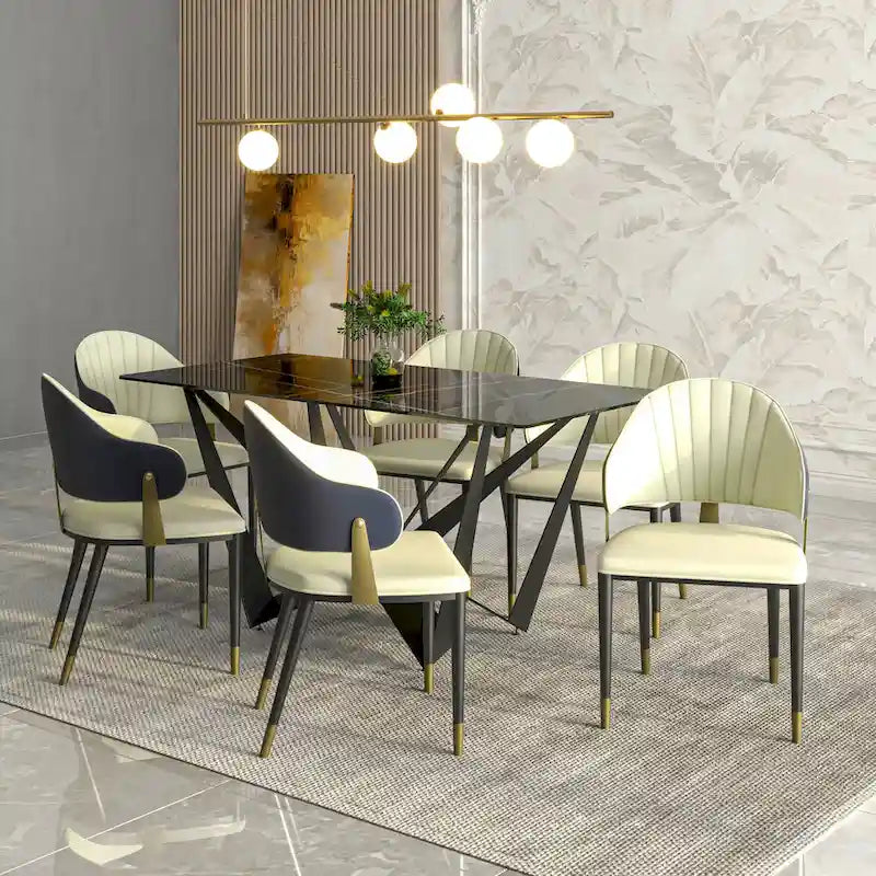 Chaise de salle à manger en cuir et fer avec accents dorés - Design moderne et ergonomique