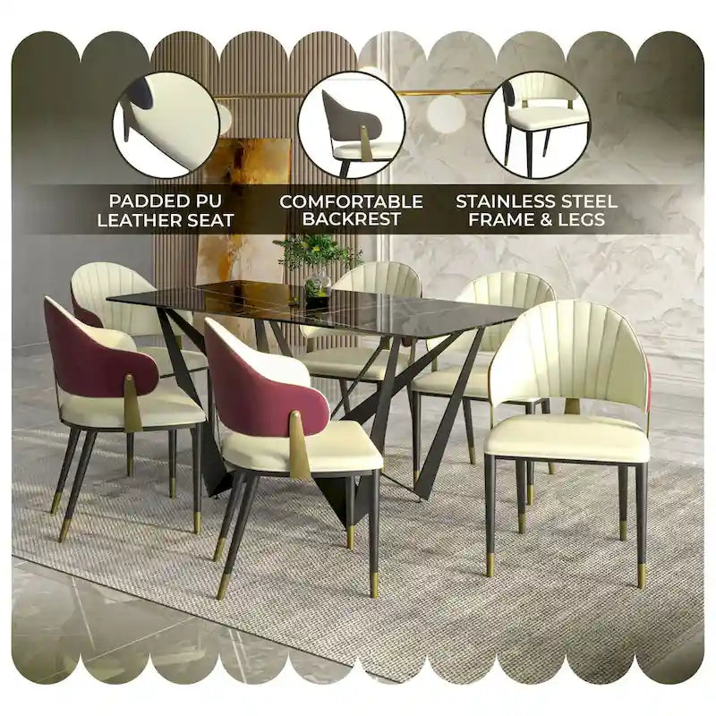 Chaise de salle à manger en cuir et fer avec accents dorés - Design moderne et ergonomique