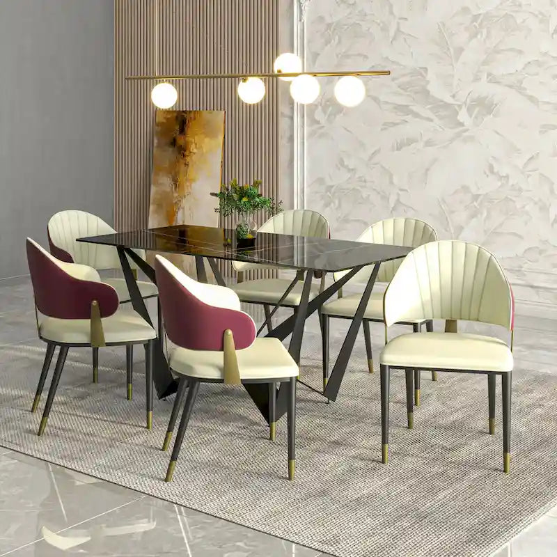 Chaise de salle à manger en cuir et fer avec accents dorés - Design moderne et ergonomique