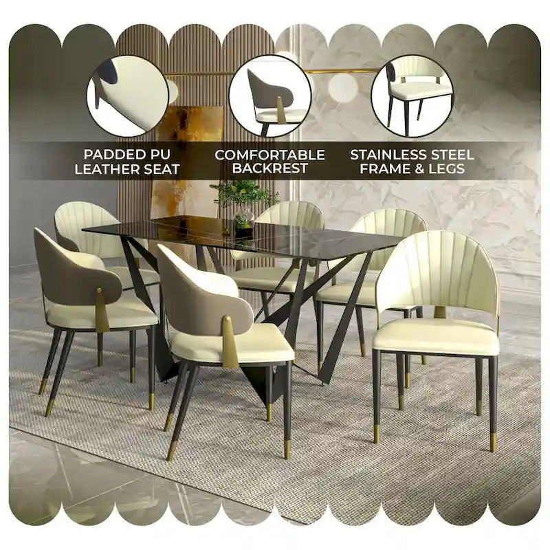 Chaise de salle à manger en cuir et fer avec accents dorés - Design moderne et ergonomique