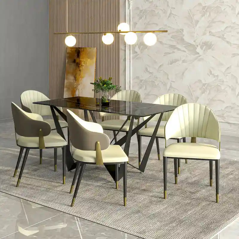 Chaise de salle à manger en cuir et fer avec accents dorés - Design moderne et ergonomique